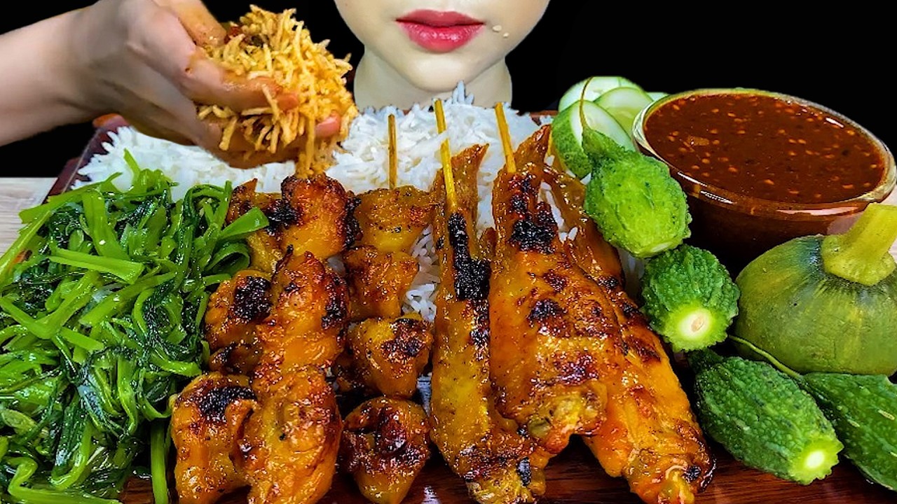 EATING GREEN VEGGIES||Bbq Chicken Diamond And Chicken Wings, Stir Fried Water Spinach