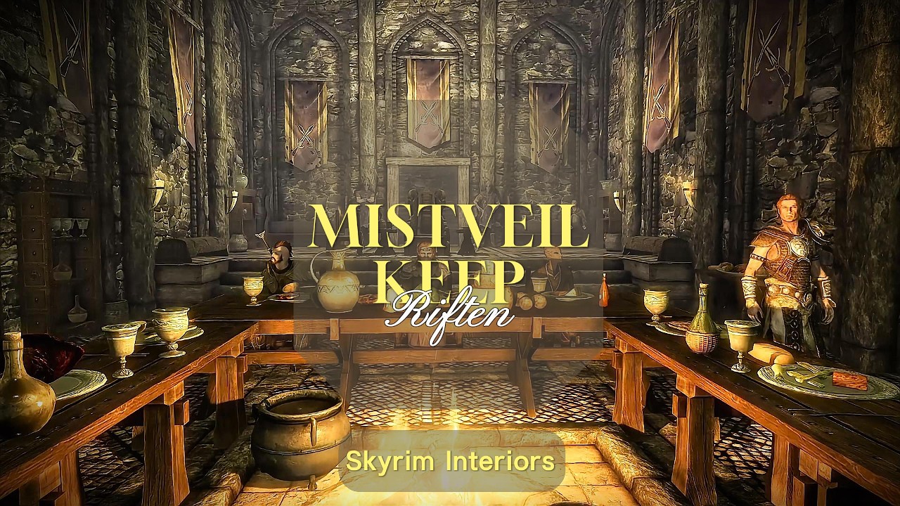 Skyrim: Mistveil Keep Interior Walk - First-Person - 10 Minutes