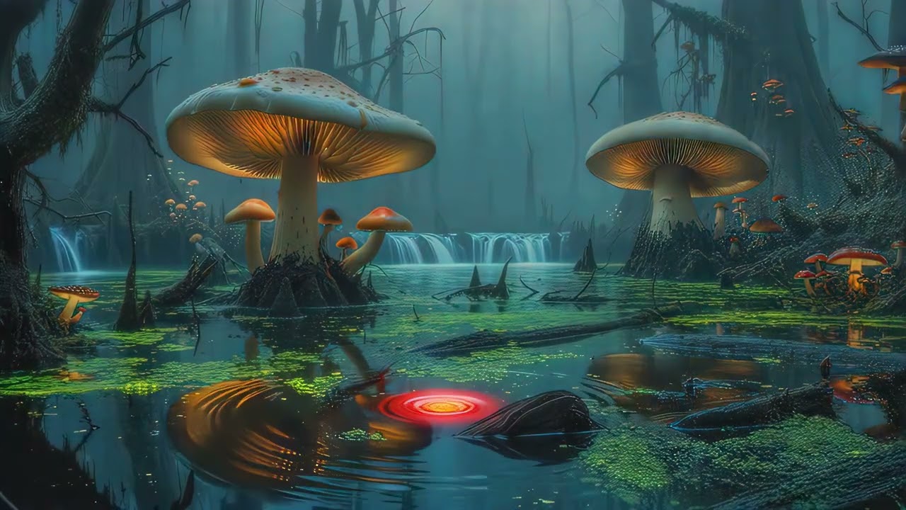 10 hours Glowing Mushroom Forest Underwater Fantasy 4k uhd 60fps screensaver windows 11 vj loop