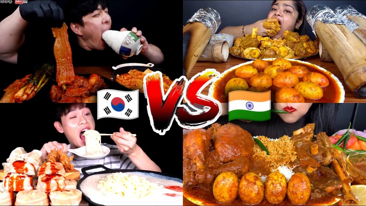 Who Eats It Better? 🔥India 🇮🇳 vs Korea 🇰🇷 Mukbang Battle! 🍜 | Spicy Chicken, Rice, Noodles Asmr