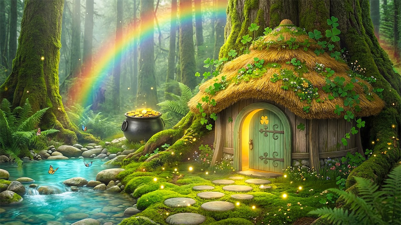 St Patrick’s Day Ambience ☘️ Secret Leprechaun’s Cozy Cottage ✨ Relaxing Celtic Music & Fireplace 4K