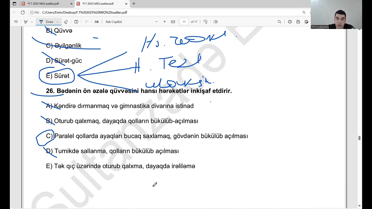 Fiziki Tərbiyə 2025 MİQ suallarının izahı (davamı)