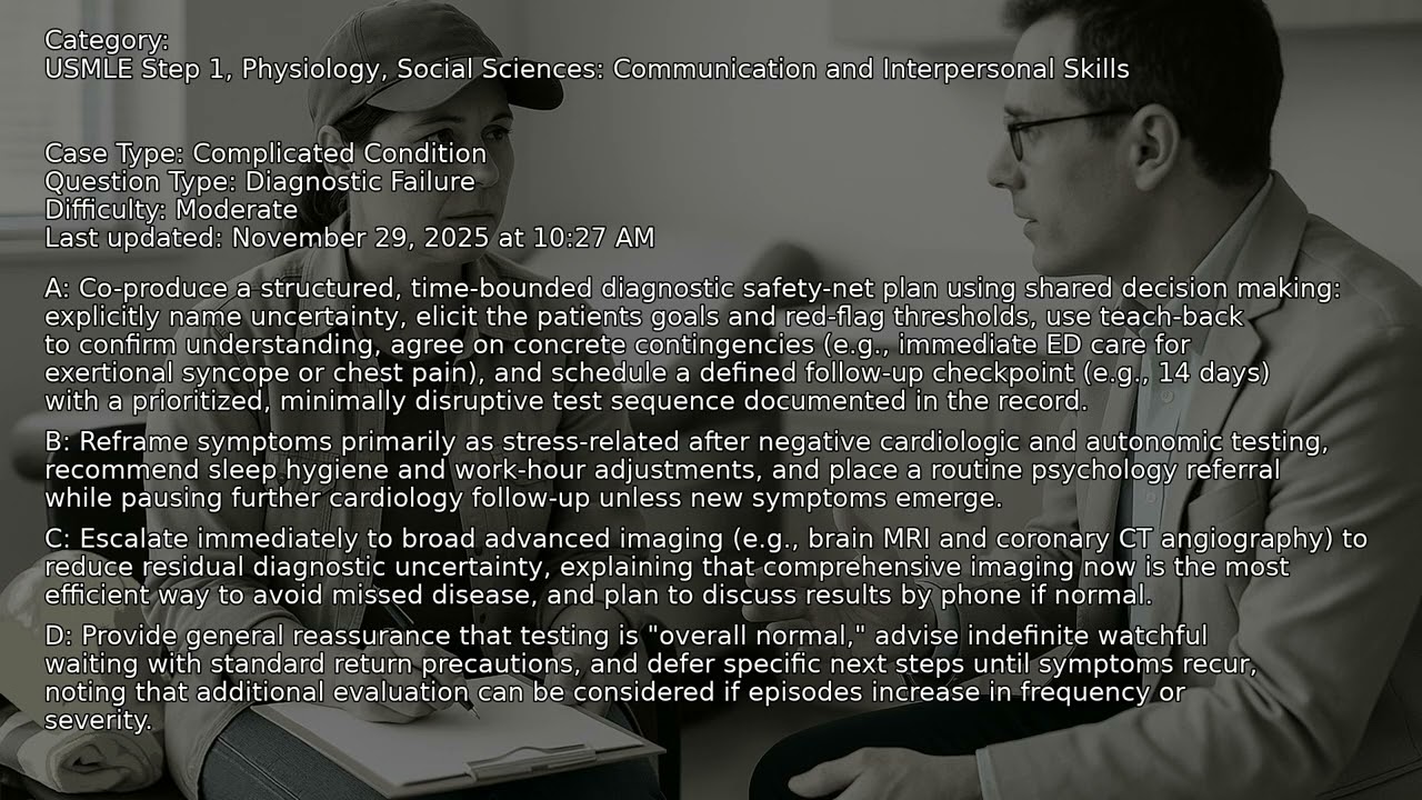 Social Sciences: Communication and Interpersonal Skills, Physiology, USMLE Step 1 - Full Vignette wi