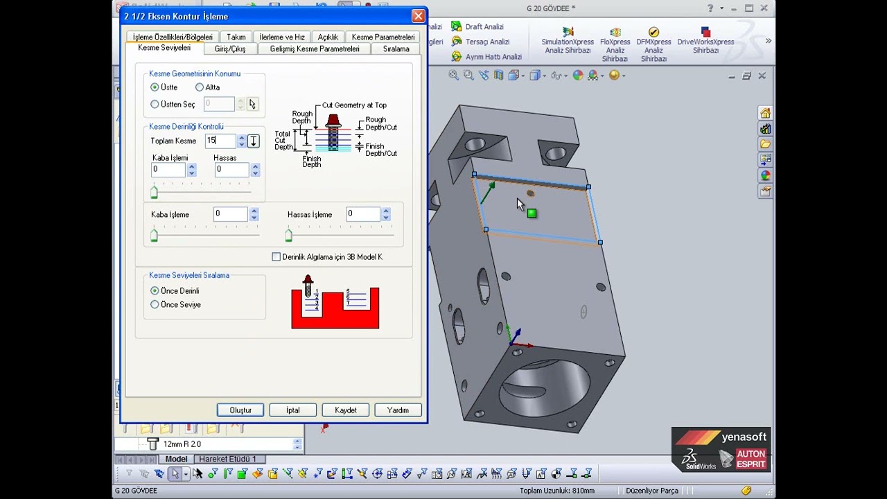 SolidworksCam Ders 03 Kontur İşleme Ve Taban İşleme (2.5 Eksen)
