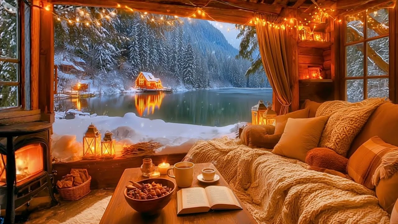 Peaceful Winter Morning | Fireplace & Soft Snow Sounds | Ambient Sound for Winter Retreat