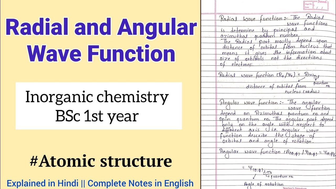 Radial and Angular Wave Function || Atomic Structure || Bsc 1st year Inorganic Chemistry