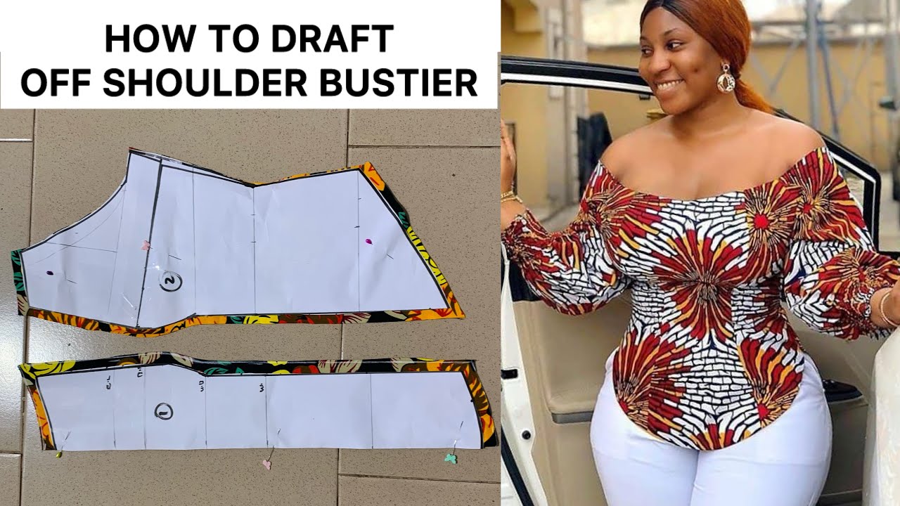 How to Draft and Cut  Off-Shoulder Bustier  with Basque Waistline | very easy |
