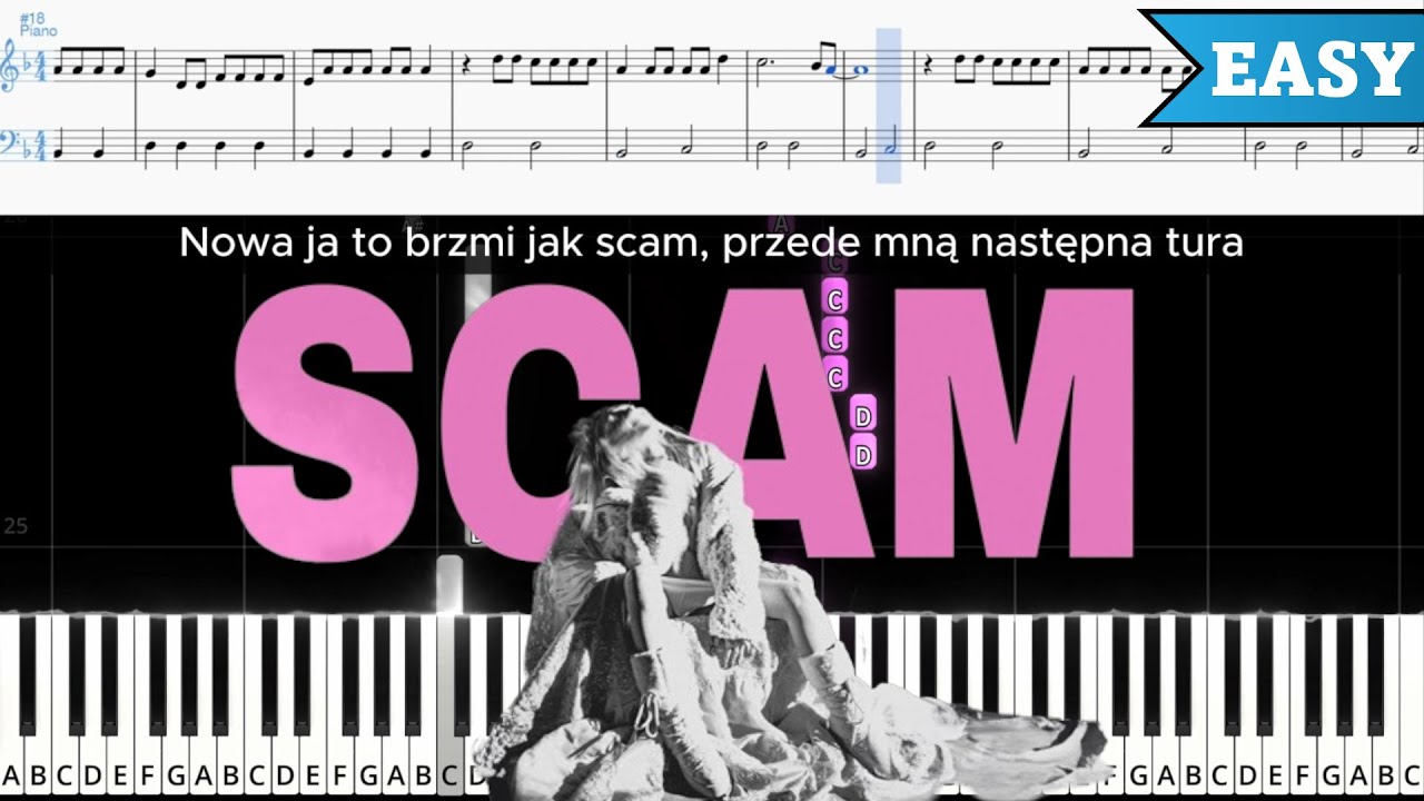 SCAM - HI HANIA | ŁATWY PIANO TUTORIAL | TEKST + NUTY