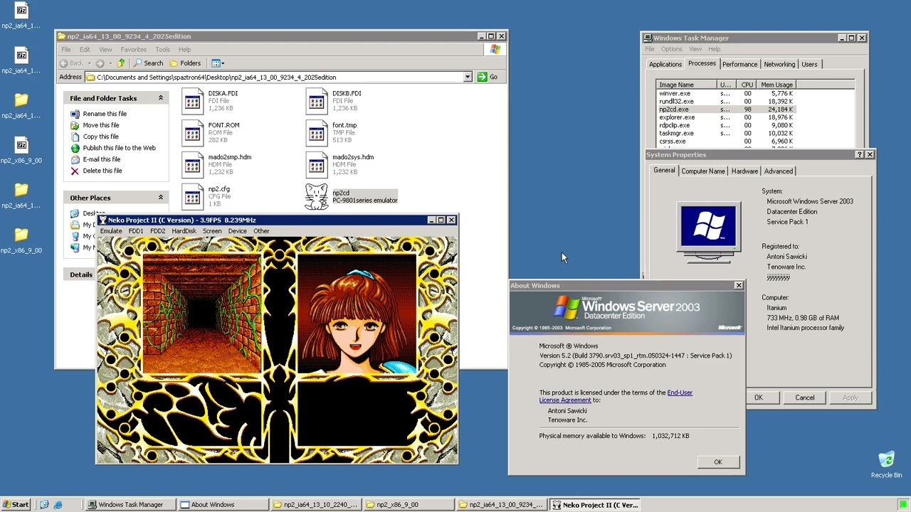 Neko Project 2 GDI on Intel Itanium 733mhz (Merced) - Native ia64 build vs x86 emulation