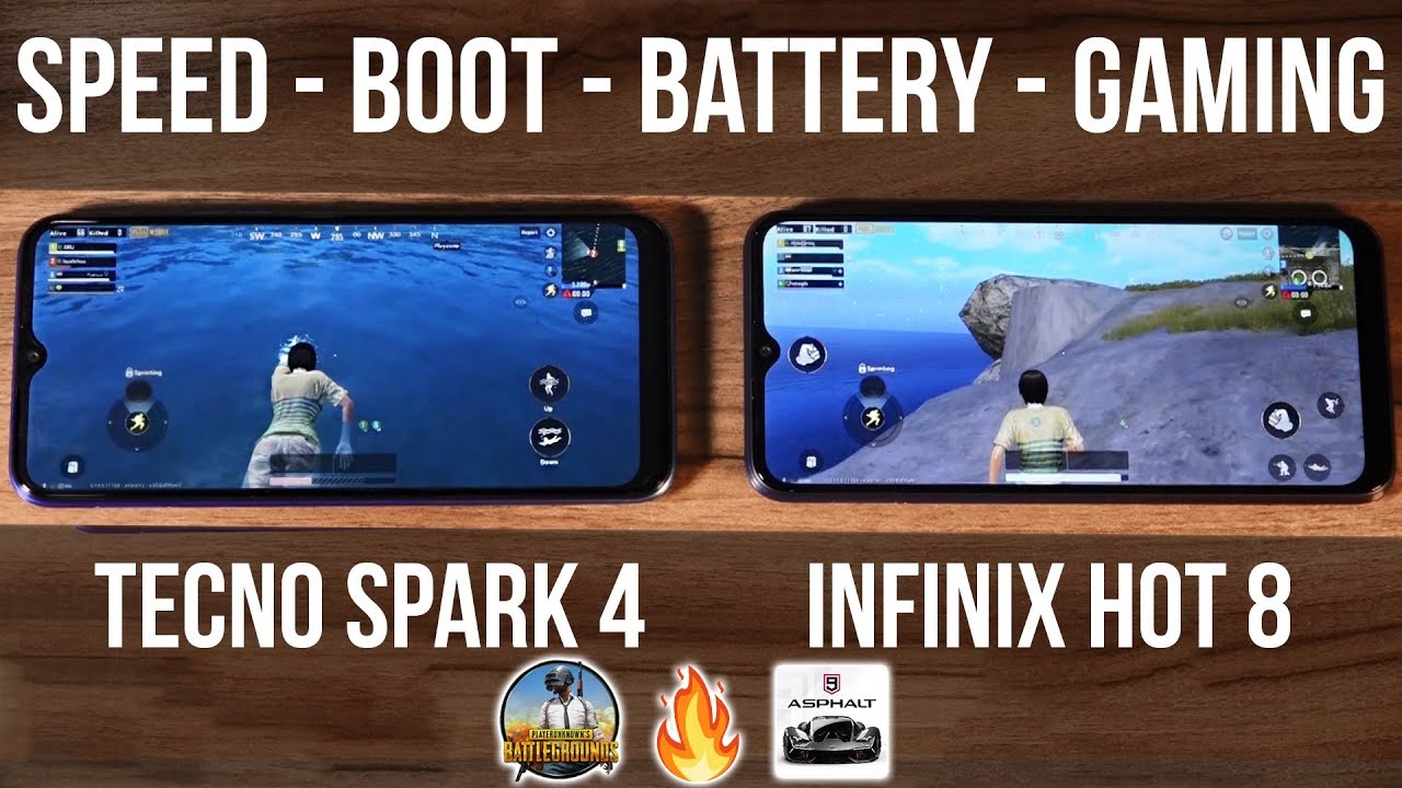 Tecno Spark 4 VS Infinix Hot 8 - Speed -  Boot - Heat - Battery and Gaming Test -  PUBG Gameplay