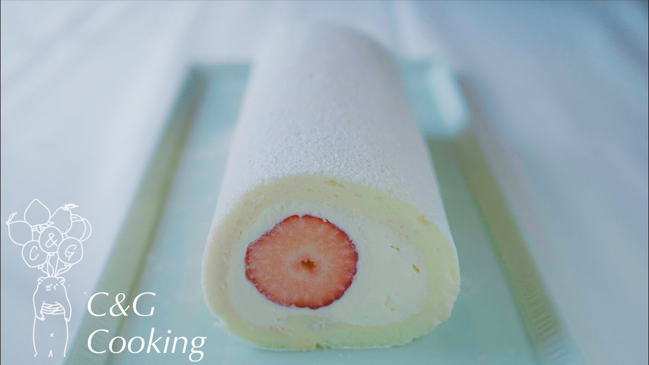 苺の白いロールケーキの作り方 | 卵白消費 お菓子作り白いロールケーキ asmr
