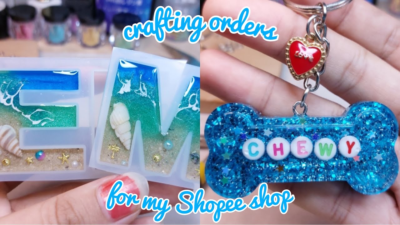 making orders for my Shopee shop • beach resin letter keychains & dog tag •  resin for beginners