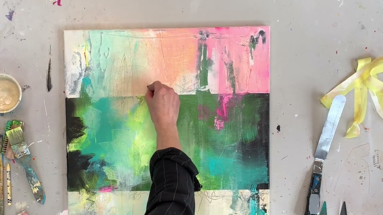 Nagelb&uuml;rste Abstrakte Acrylmatechniken - Klebeband - Leinwand - kleines Paradies