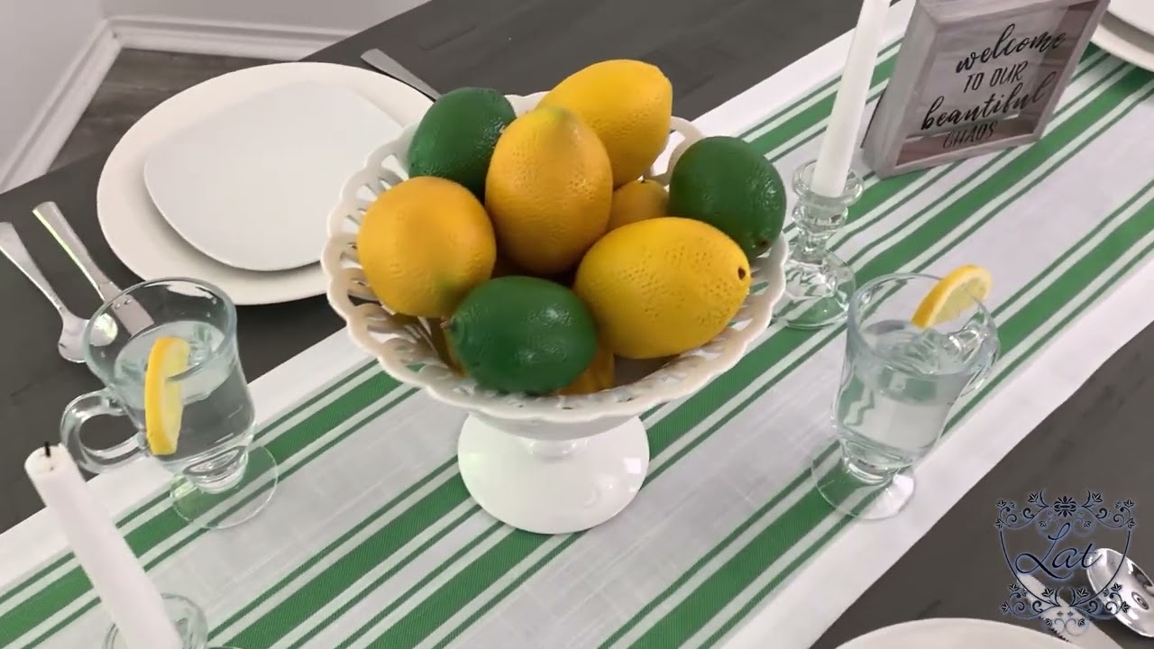 Green & White Stripe Table Runner