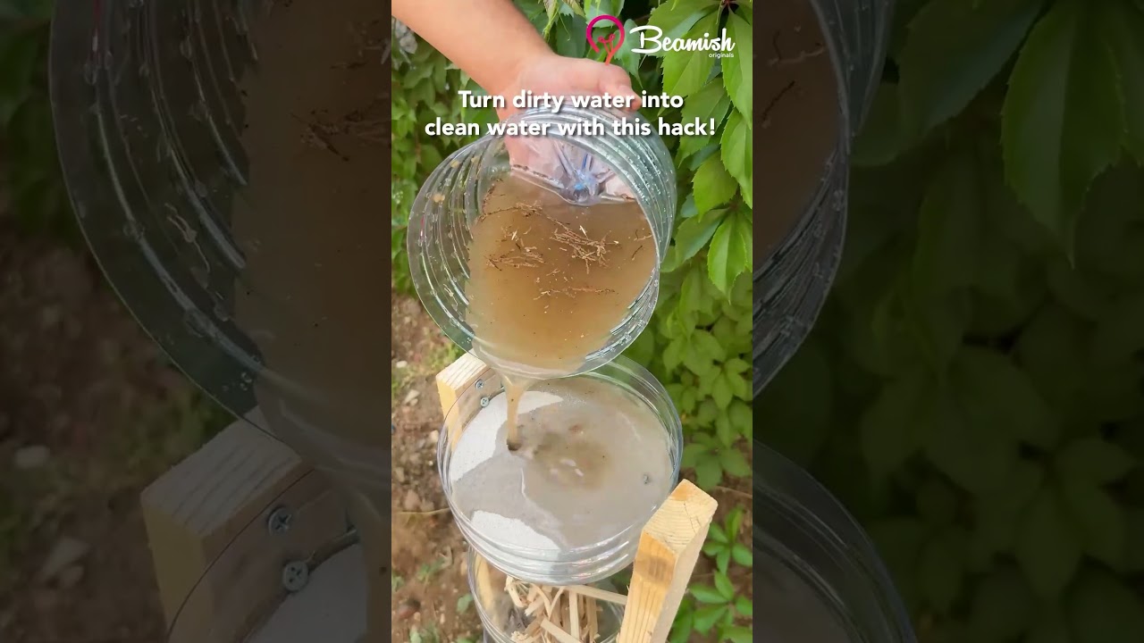 Turn dirty water into clean water with this survival hack! 🏕️#clean #water #survival #hacks