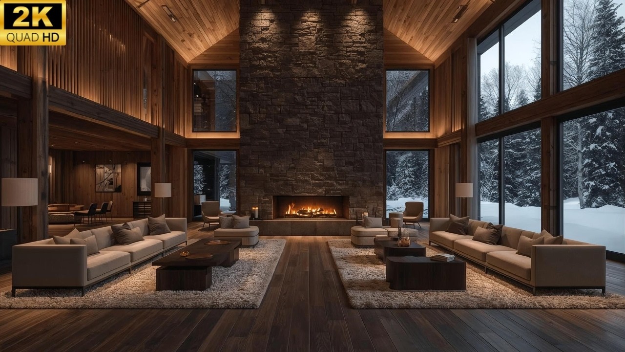 You’re Relaxing in a Grand Living Room With a Glowing Fireplace 🔥✨