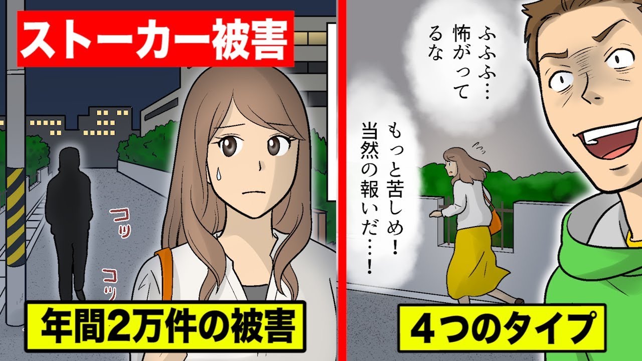 ストーカー４つのタイプを解説…親密型・無資格型・憎悪型・拒絶型【マンガ動画】