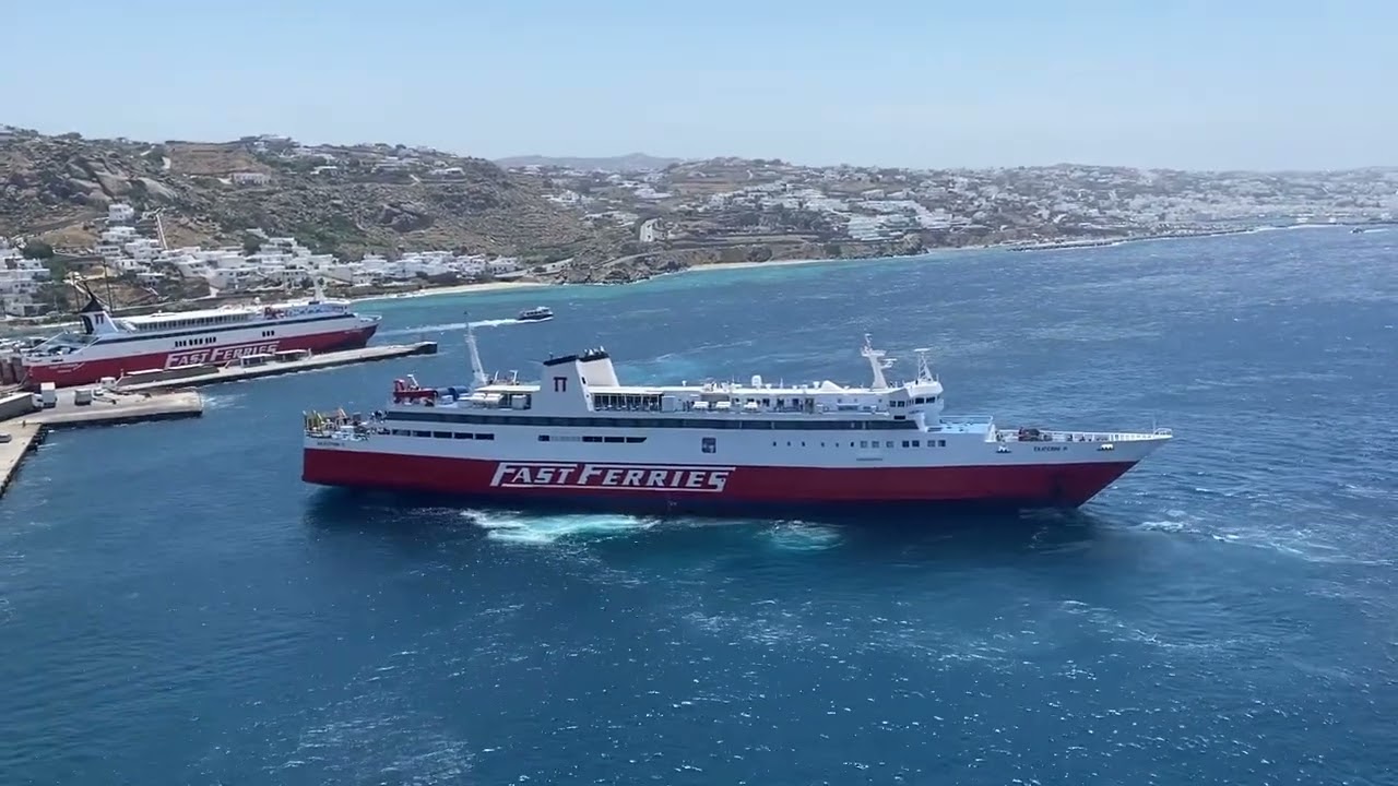 Fast Ferries Fast Docking into Mykonos Port in 35 knot winds (onboard Regal Princess)