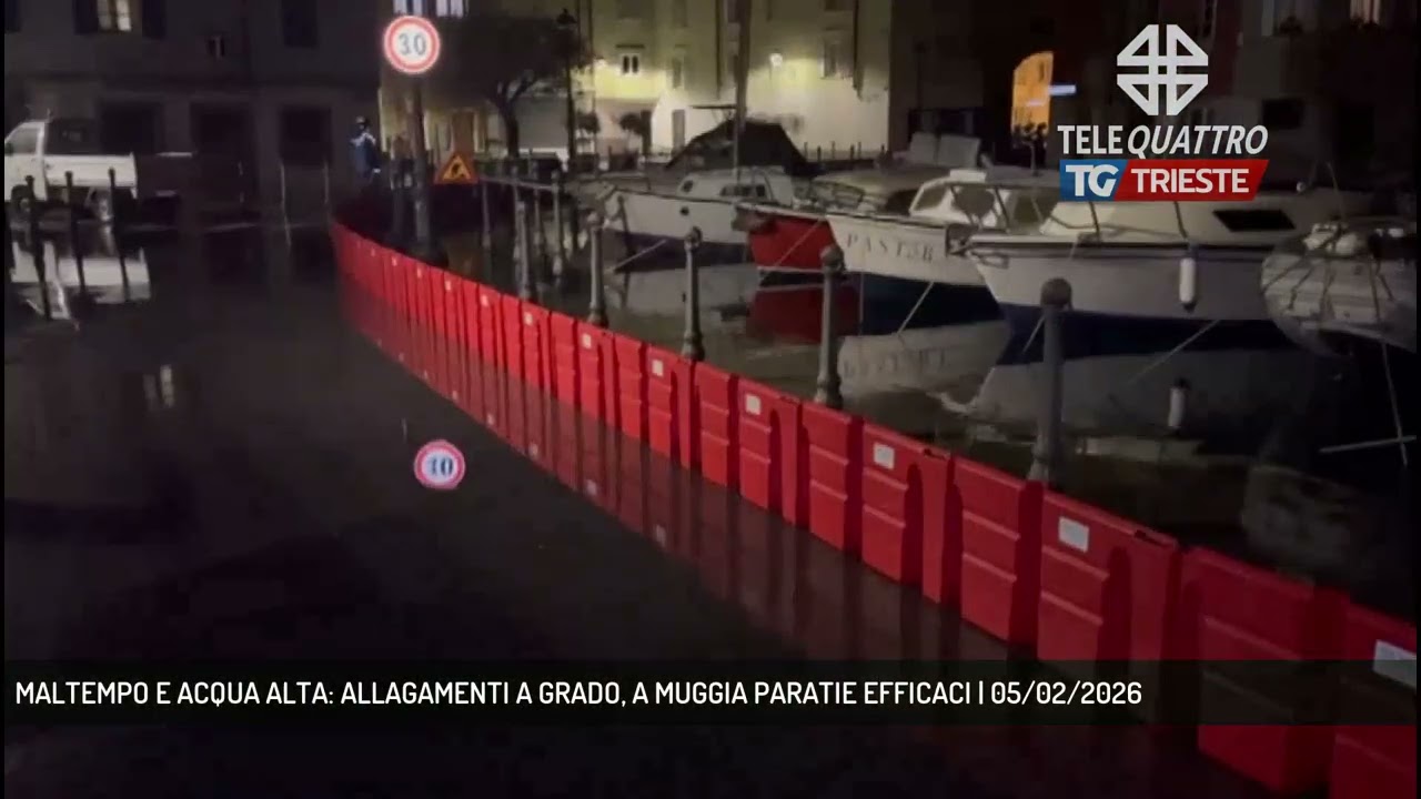 MALTEMPO E ACQUA ALTA: ALLAGAMENTI A GRADO, A MUGGIA PARATIE EFFICACI | 05/02/2026