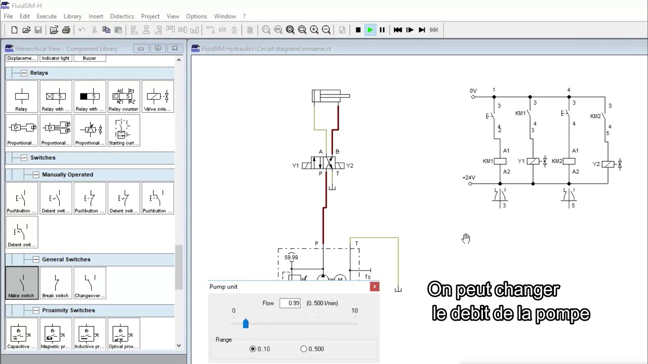 Montage d'un circuit hydraulique trés simple (détaillé) sur FluidSim