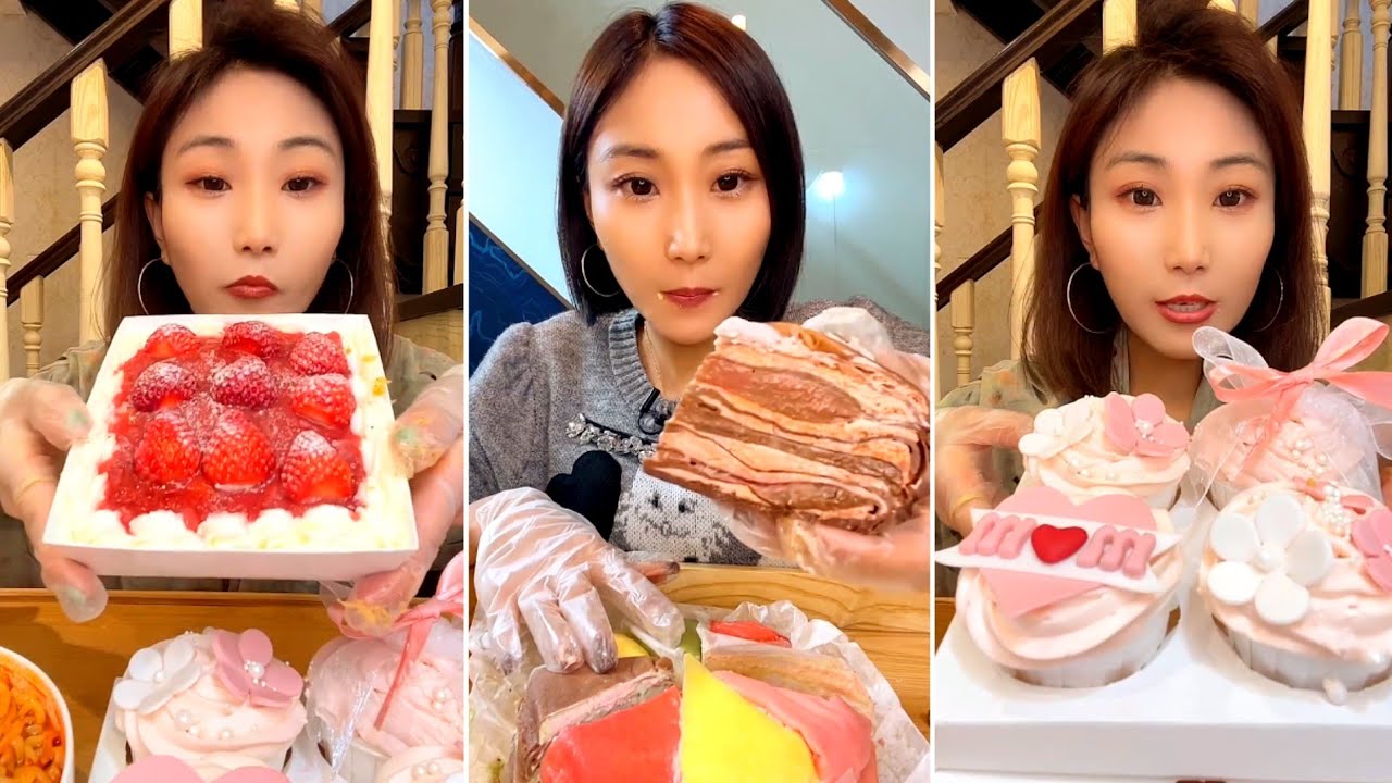 [ENG SUB] Strawberry burst jam box,Rainbow box,Matcha Oreo,Strawberry Towel Brick #asmr#food#mukbang