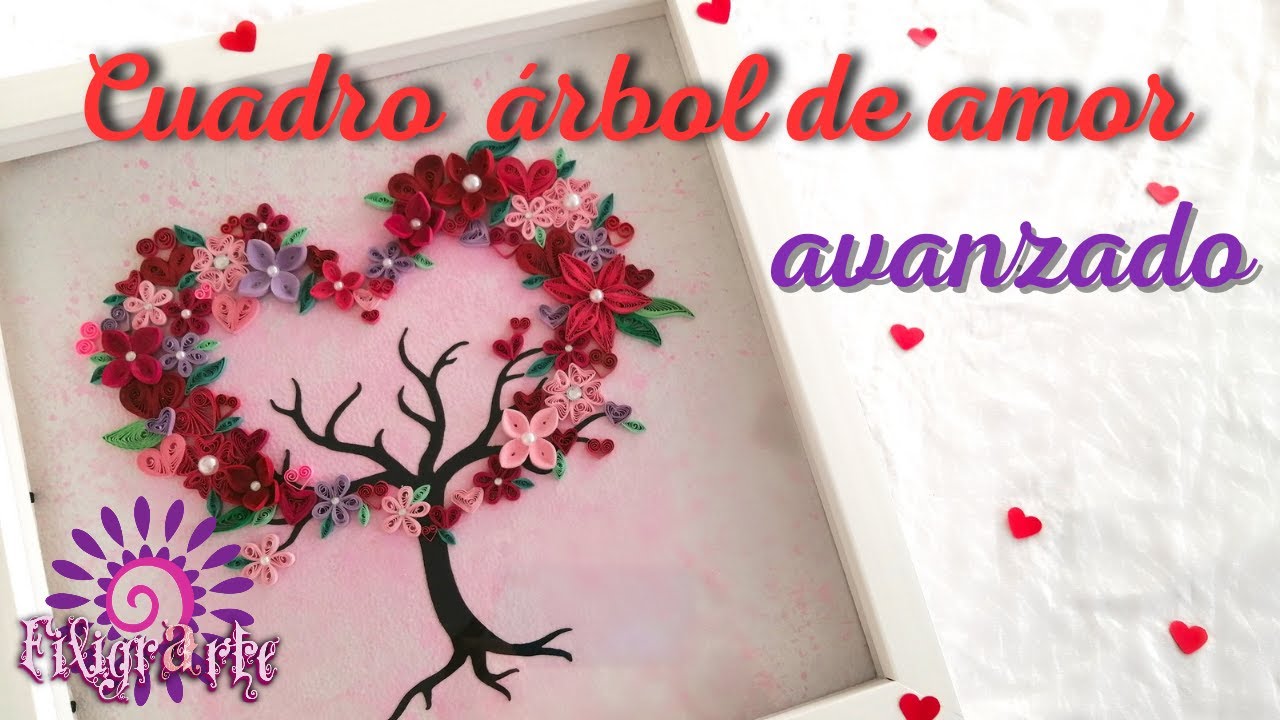 💖 CUADRO Árbol de amor. Filigrana de papel Nivel AVANZADO