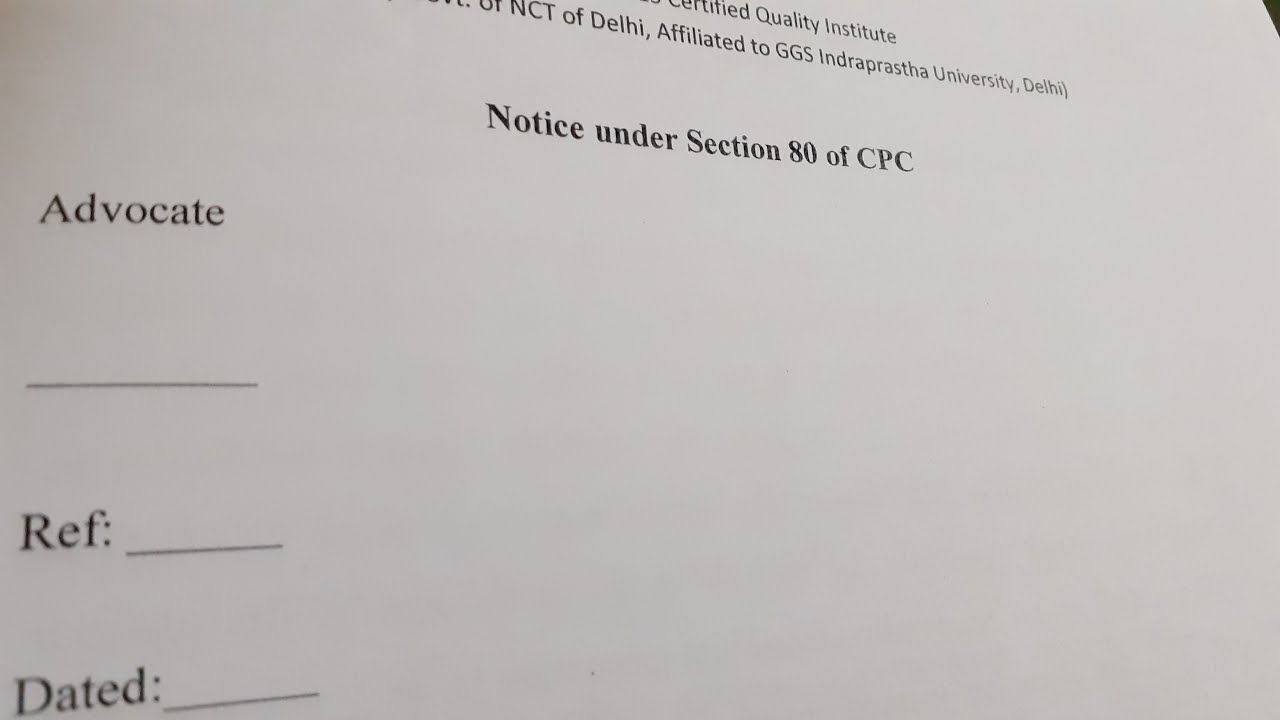 FORMAT  OF LEGAL NOTICE UNDER SECTION  80 OF CPC #DRAFTING #LAWNOTES #FORMATSOFDRAFTING