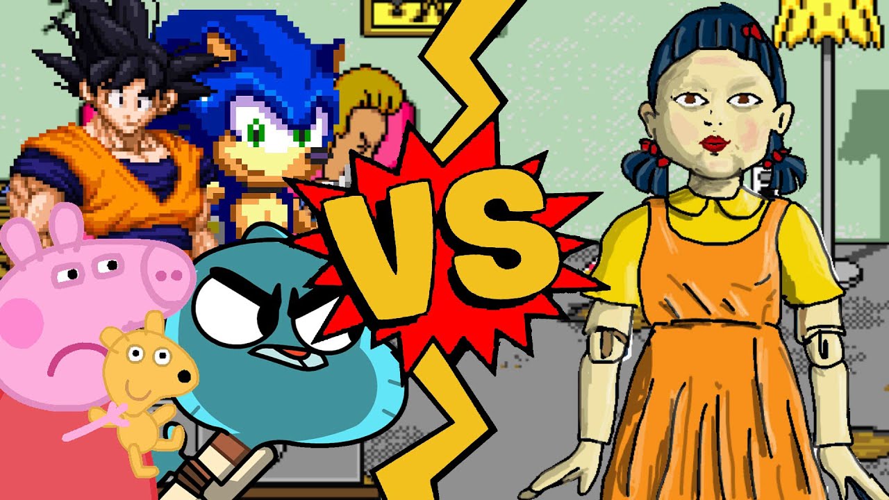 M.U.G.E.N. Battles | Goku/Gumball/Sonic/Peppa Pig vs Squid Game Doll