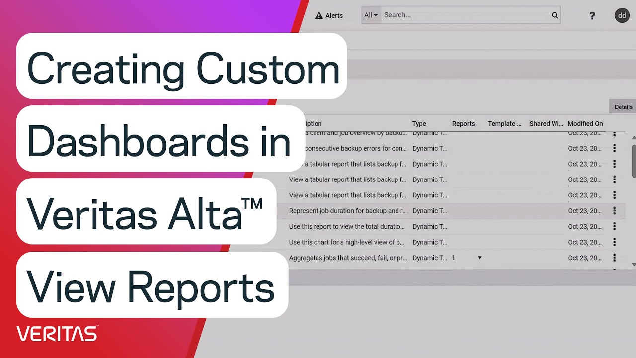 Creating Custom Dashboards in Veritas Alta&trade; View Reports