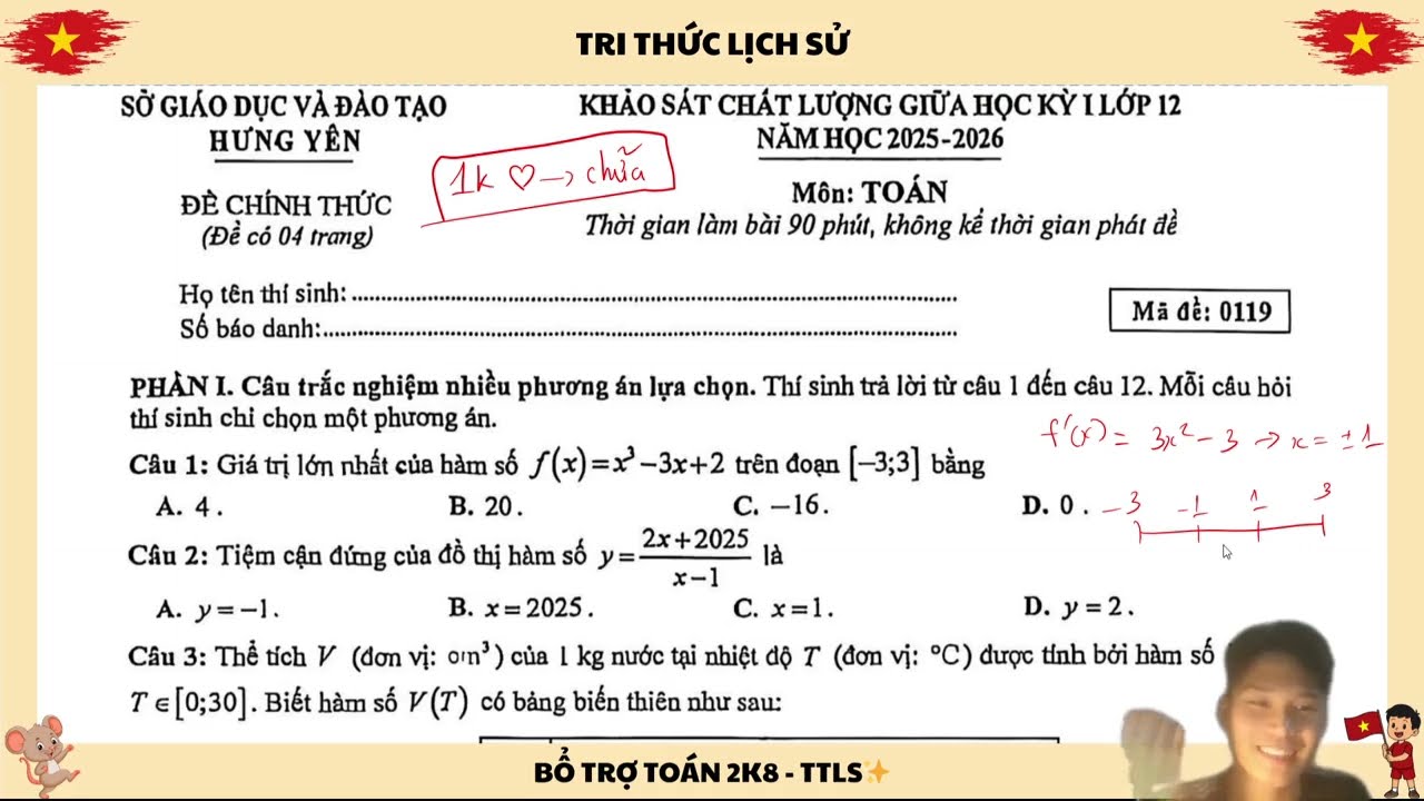 ÔN THI GKI 2K8 - ĐỀ SỞ HƯNG YÊN | TOÁN 12🔥