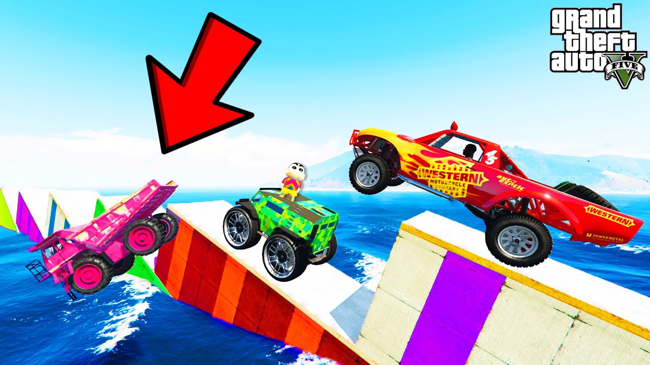 FRANKLIN TRIED IMPOSSIBLE CURVY ROAD MEGA RAMP PARKOUR CHALLENGE BIKE CARS GTA 5 | SHINCHAN and CHOP