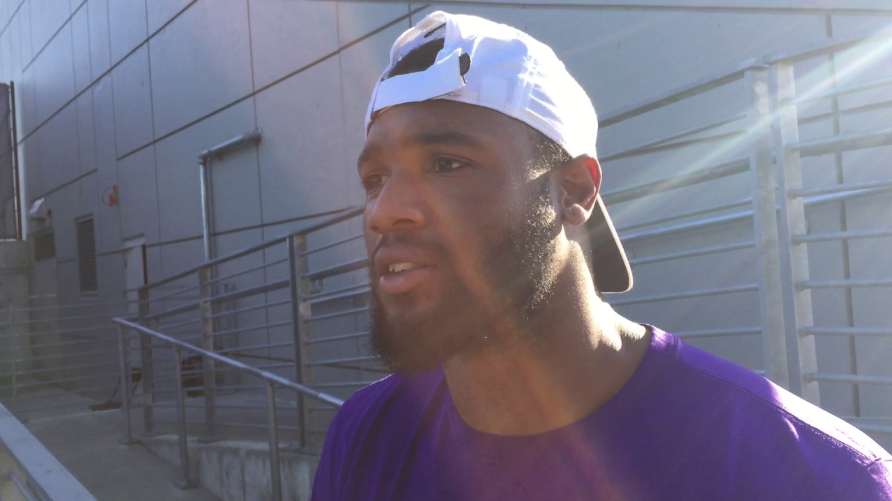 LB Azeem Victor talks after Huskies open fall camp