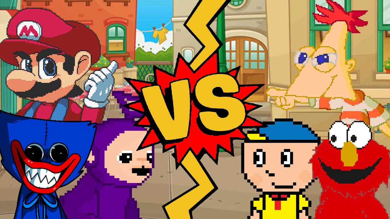 M.U.G.E.N Battles | Mario/Tinky Winky/Huggy Wuggy vs Phineas/Caillou/Elmo