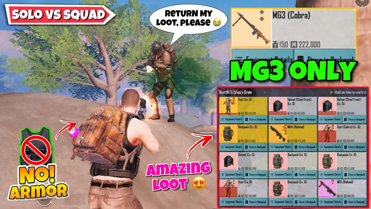 No Armor ❌ + MG3 Legendary Only Challenge In New Map 😎 - Solo vs Squad | Pubg Metro Royale