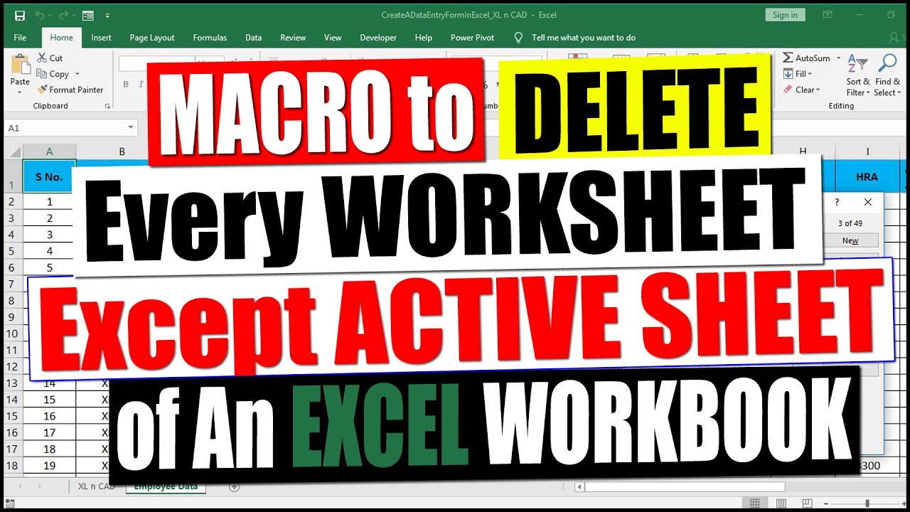 Macro to Delete Every Worksheet except Activesheet of An Excel WorkBook
