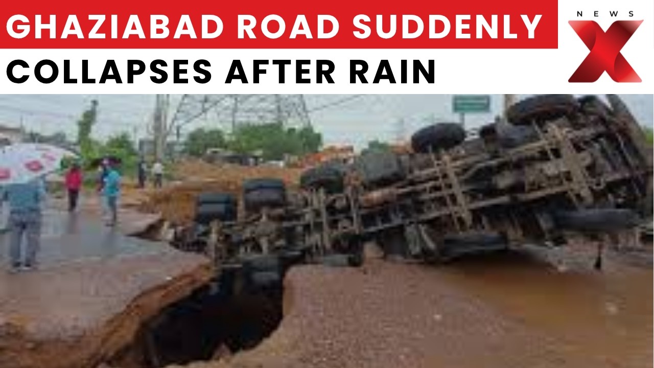Ghaziabad Road Collapse: Massive Rain Cave-In Swallows Car, Scooter Near Vasundhara