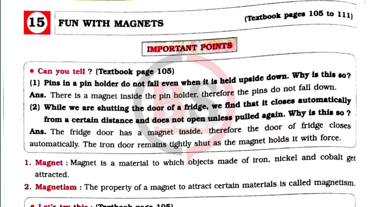 Fun with Magnets | Std 6 General Science workbook | Lesson 15 | Digest Answers | 6th workbook answer