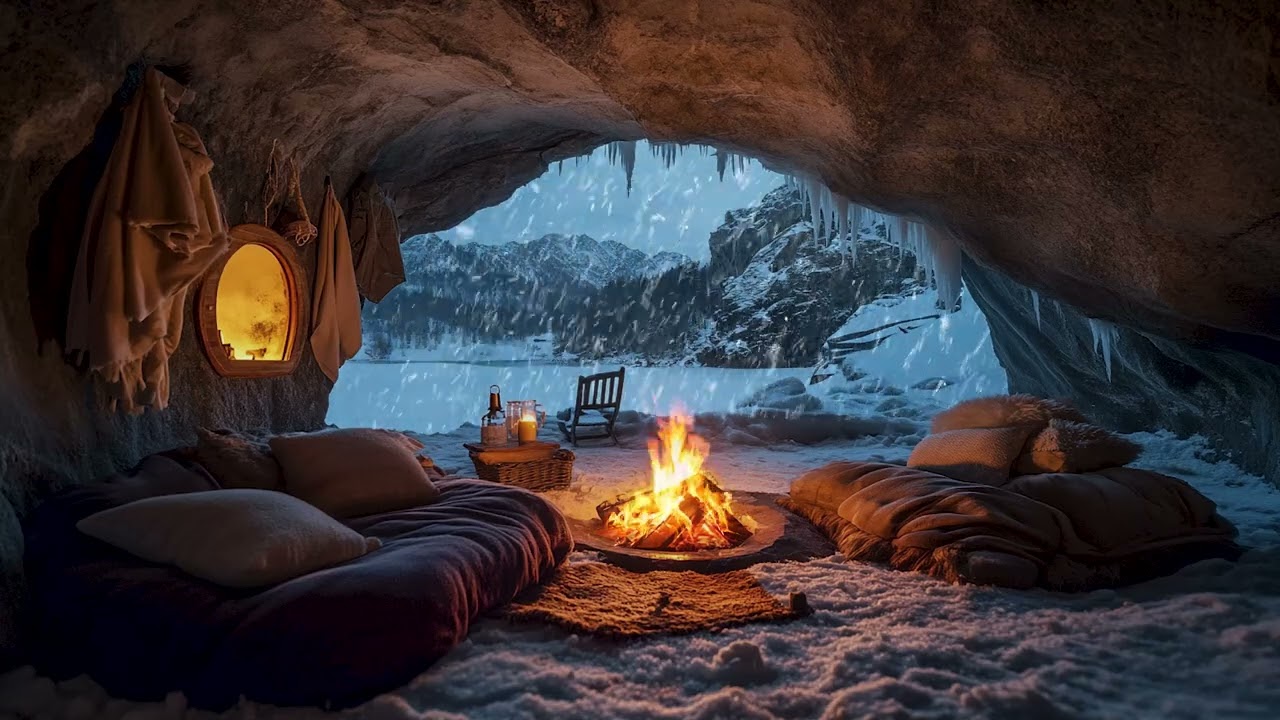 Winter's Roar in a Cozy Cave ❄ Hypnotic Blizzard and Whistling Wind Sounds for Sleep and Focus