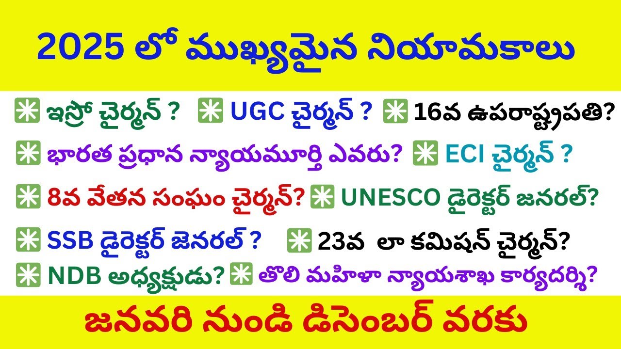 NEW APPOINTMENTS IN 2025 || 2025 CHAIRMAN'S LIST|| 2025 లో గల ముఖ్యమైన నియామకాలు||