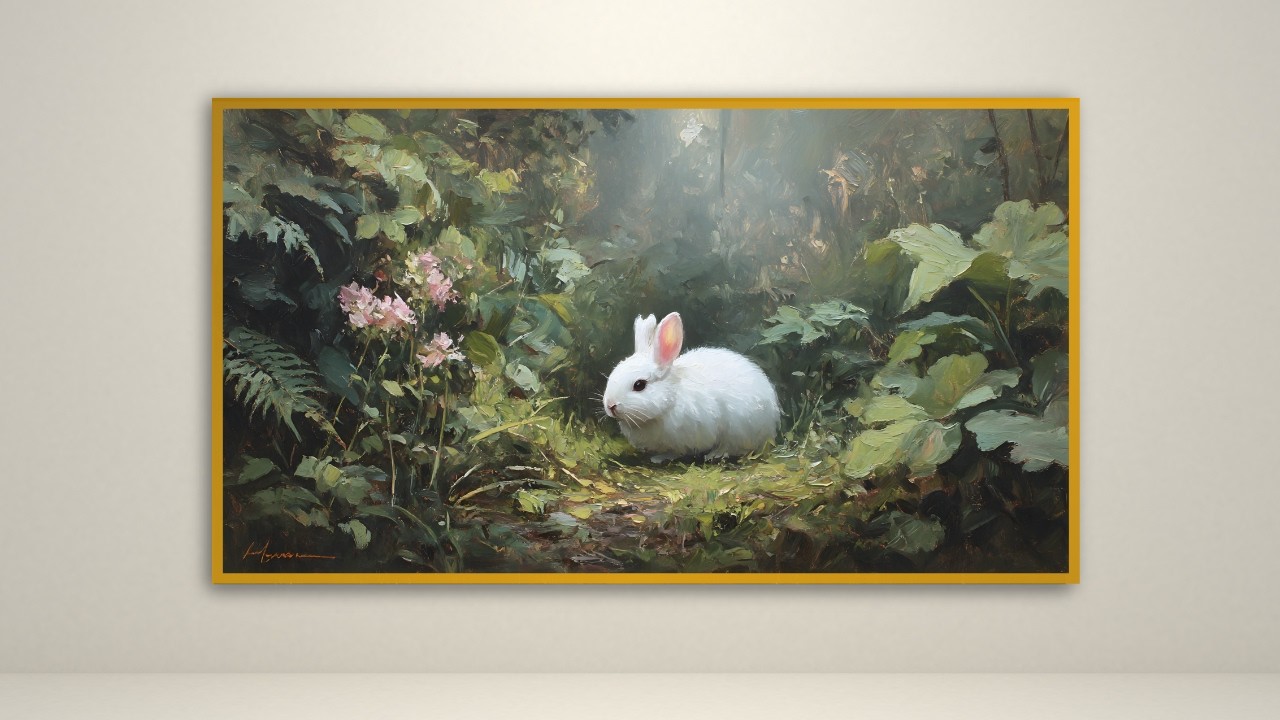 4K Vintage Animal Art for TV | Cute Bunny & Deer Oil Painting | 1 Hour Silent Screen Background