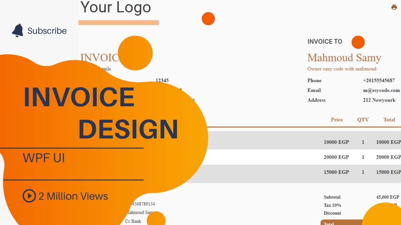 C# WPF Design UI - Invoice Screen and Print to PDF