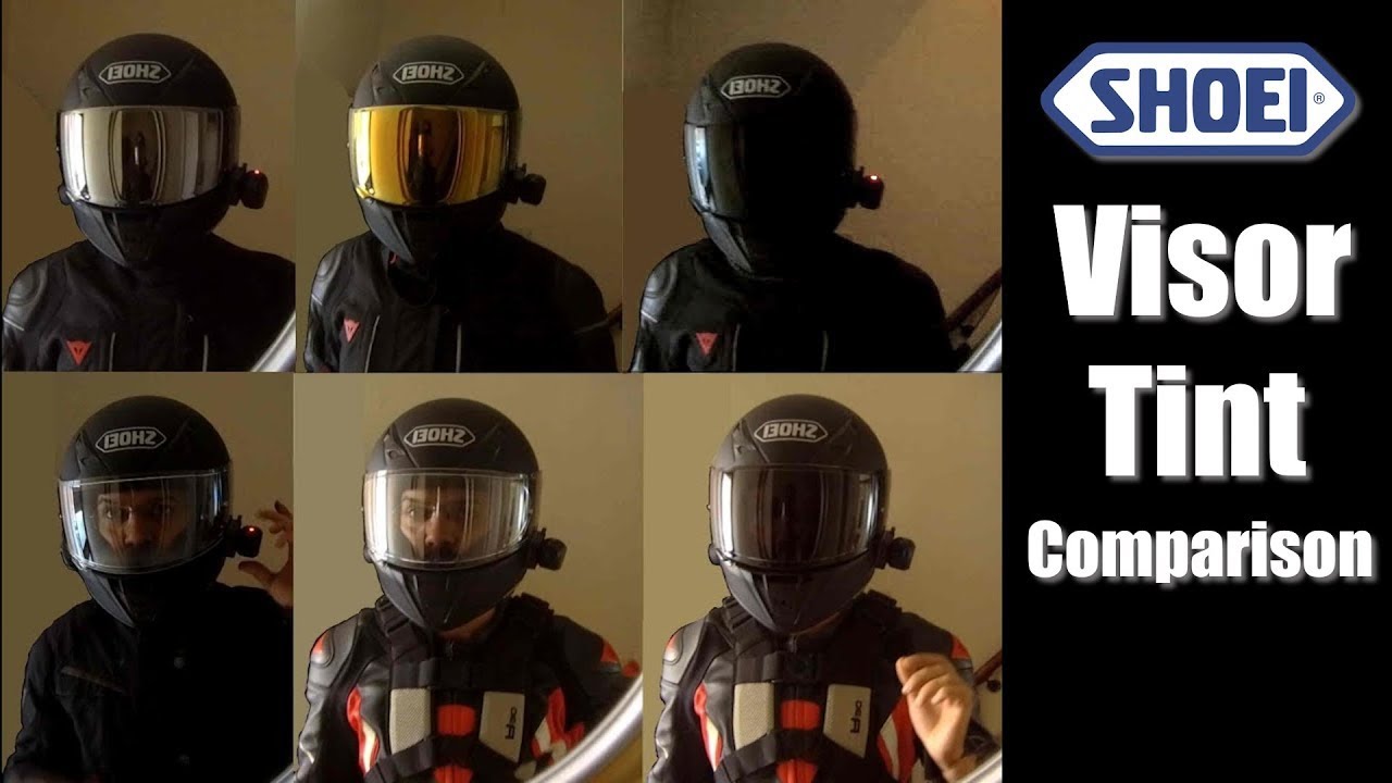 Shoei Visor Comparison (Gold, Silver, Dark Smoke, Transitions)