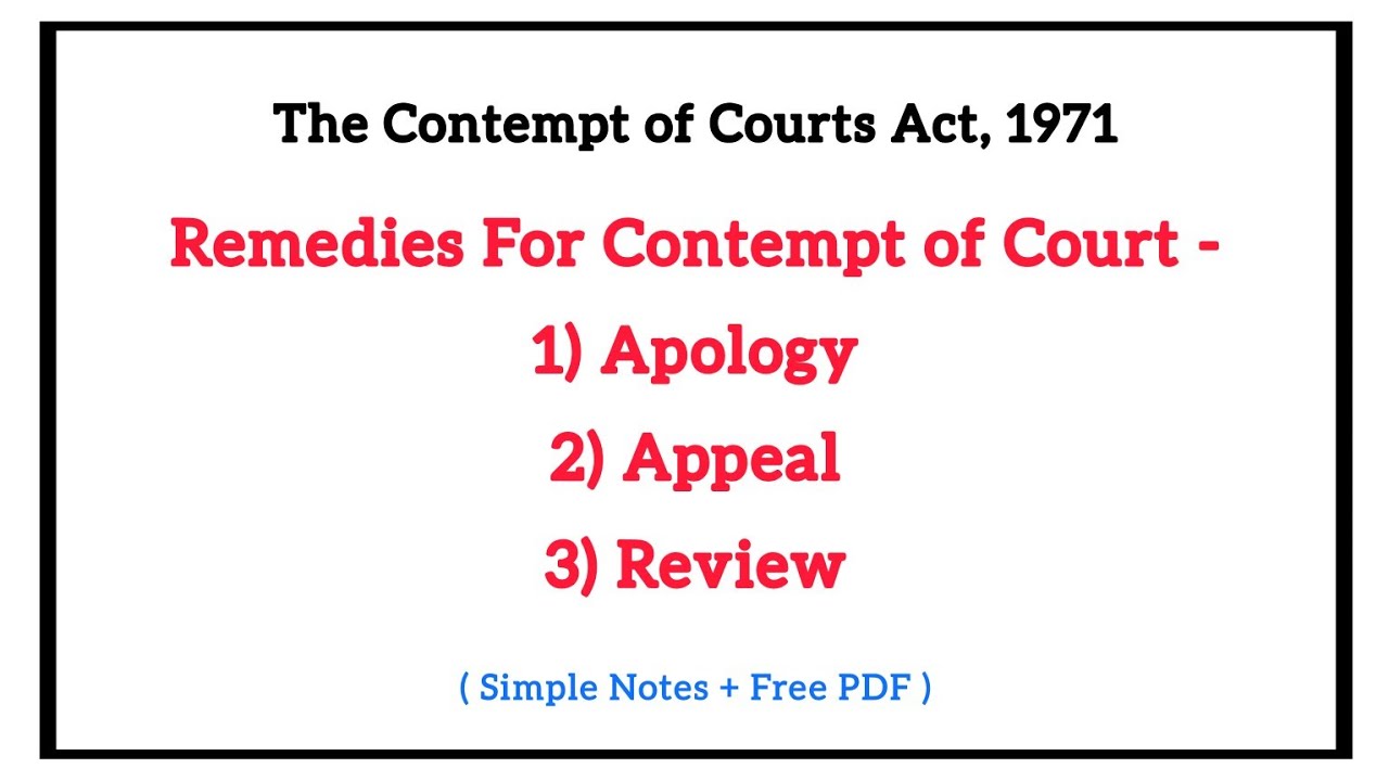 Remedies For Contempt of Courts - Apology, Appeal and Review | The Contempt of Courts Act, 1971