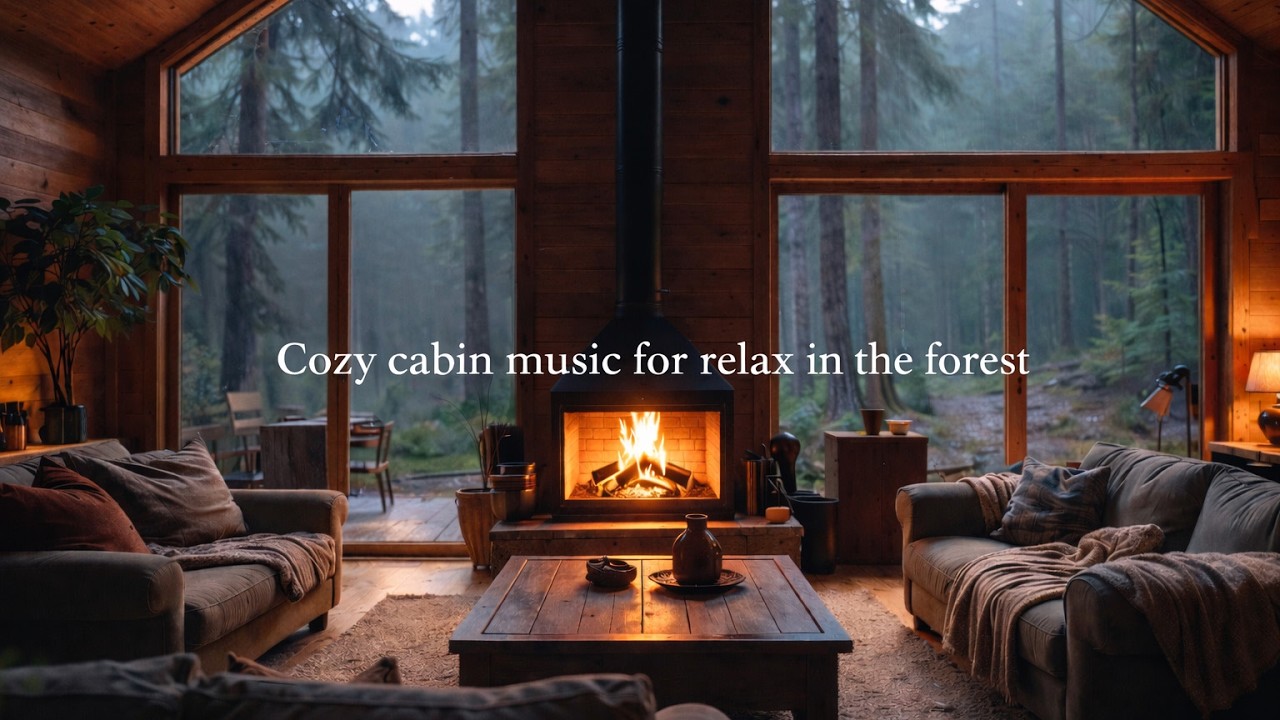 Cozy Cabin Music for Relax in the Forest 🌲 Fireplace Ambience & Calm Nature Sounds