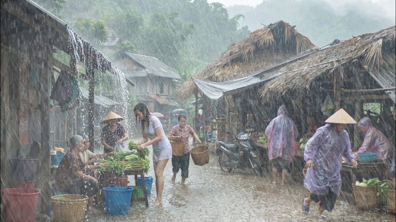 Hujan super deras di desa asia 💦 Tempat untuk tidur dan bersantai | Terapi tidur | obat Insomnia