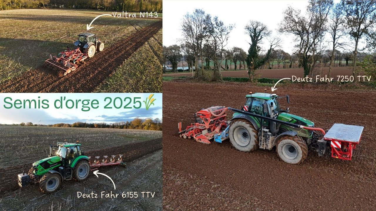 2 Deutz et 1 Valtra aux semis d'orge 2025 🌾