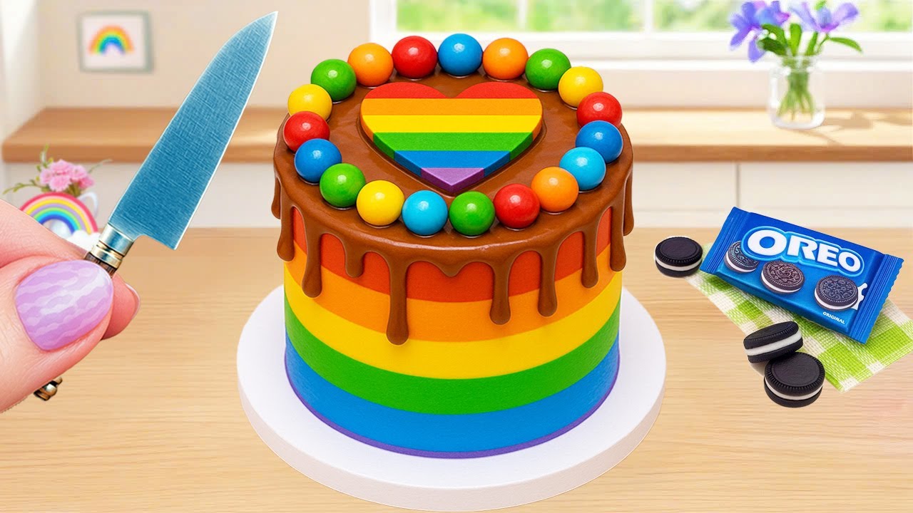 Satisfying Mini Rainbow Cake Recipe With Oreo | Mini Rainbow Chocolate Cake by 1000+ Sweet Cake