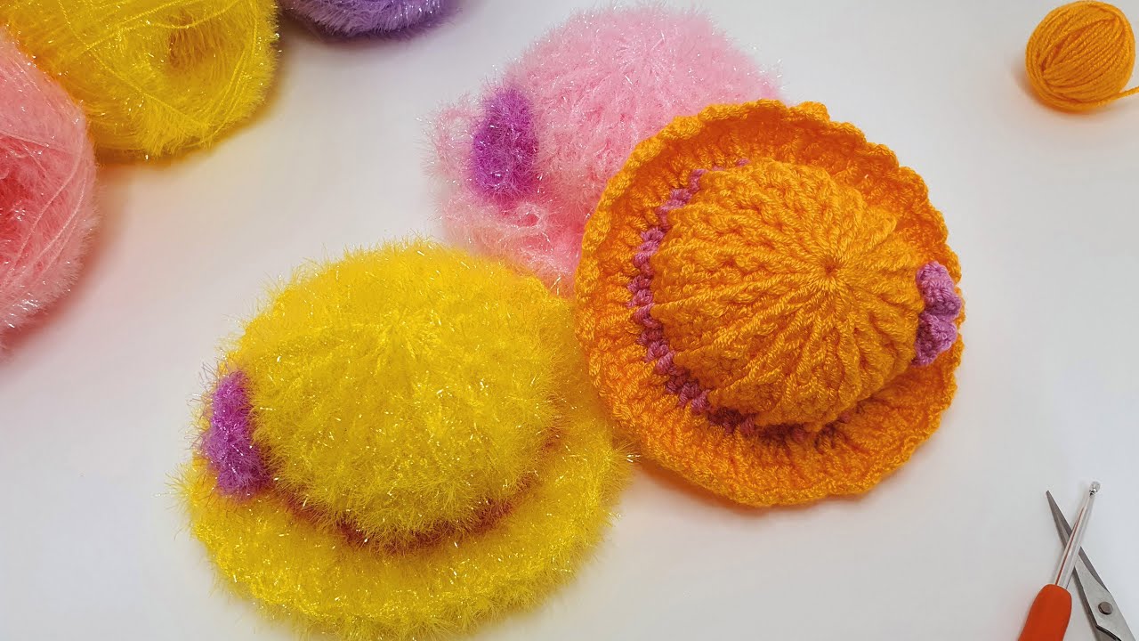 코바늘 수세미 / 귀여운 미니 모자수세미뜨기 / Mini hat crochet (273)