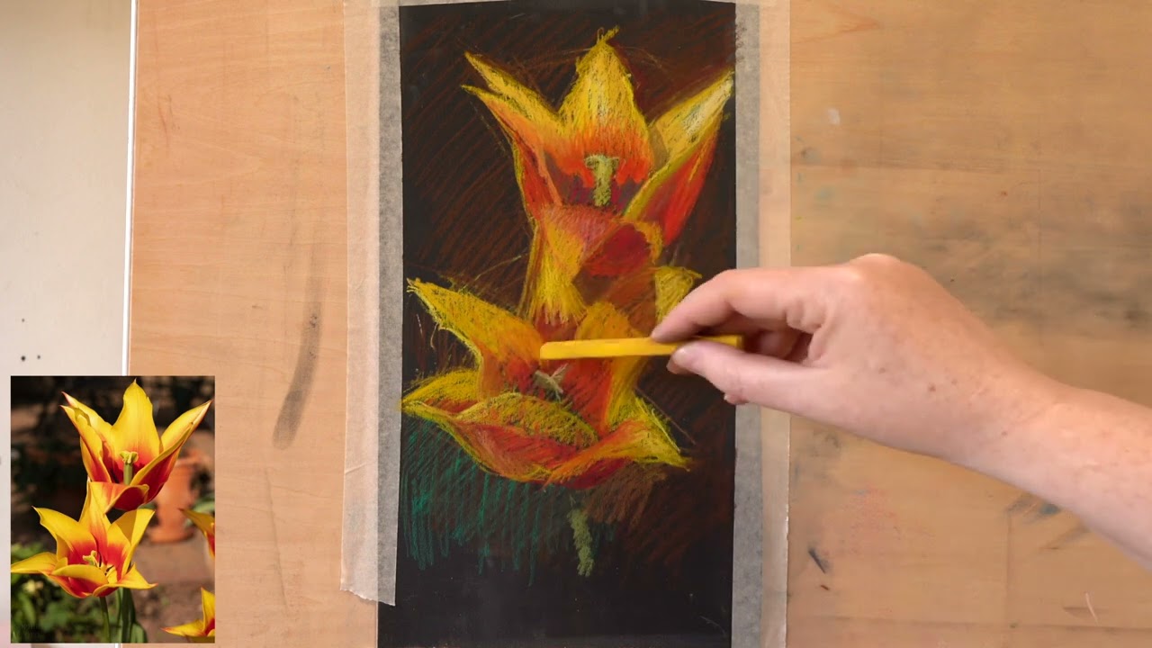 Pastel Demonstration - painting flowers (tulips)