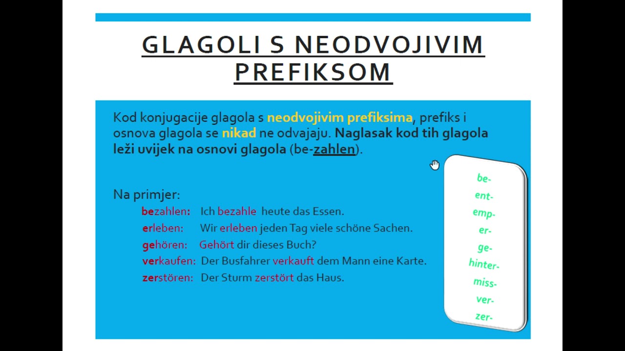 Glagoli s neodvojivim prefiksom - Untrennbare Verben